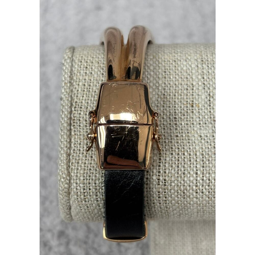 Milor Rose Gold Tone Bronze Black Leather Crystal Bracelet 8" #70240 - Picture 2 of 6